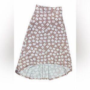 Chic Floral High-Low Skirt in Brown and White